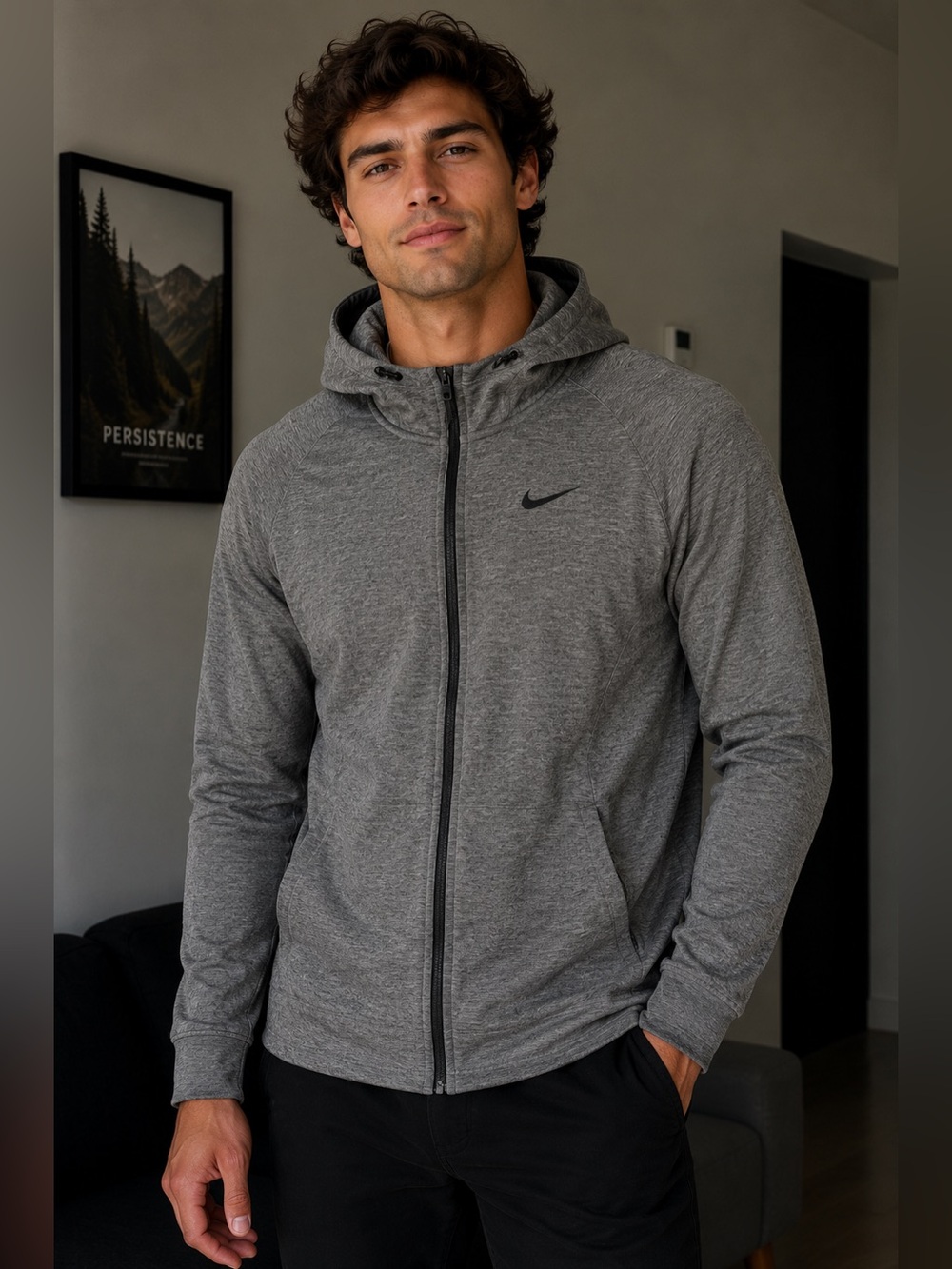 Nike Gray Full-Zip Hooded Performance Jacket